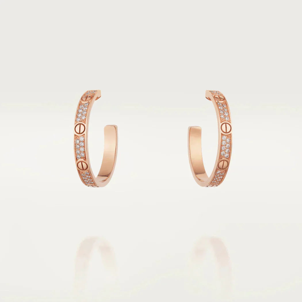 [Solara Jewelry]LOVE DIAMOND PINK GOLD HOOP EARRINGS