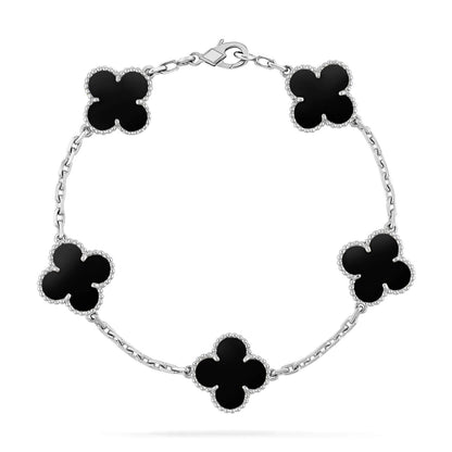 [Solara Jewelry]CLOVER 5 MOTIF ONYXS  BRACELET SILVER