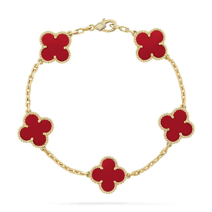 [Solara Jewelry]CLOVER 5 MOTIFS RED AGATE  BRACELET