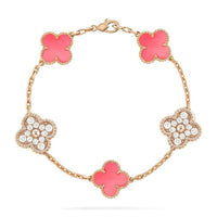 [Solara Jewelry]CLOVER 5モチーフ ダイヤモンド ピンクマザーオブパール ピンクゴールドブレスレット