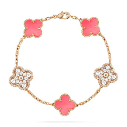 [Solara Jewelry]CLOVER 5 MOTIF DIAMOND PINK MOP PINK GOLD BRACELET