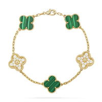 [Solara Jewelry]CLOVER  5 MOTIF MALACHITE DIAMOND BRACELET