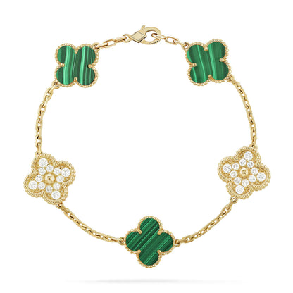 [Solara Jewelry]CLOVER  5 MOTIF MALACHITE DIAMOND BRACELET