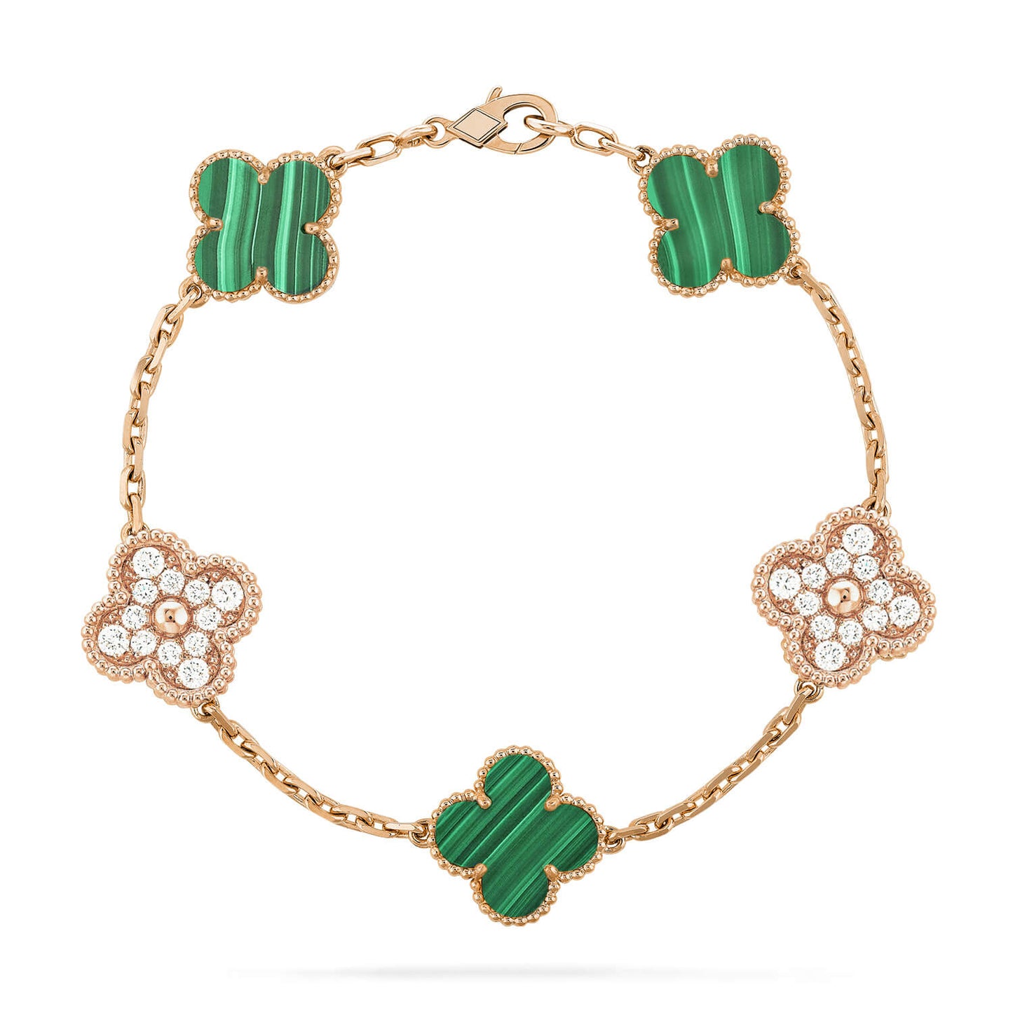 [Solara Jewelry]CLOVER  5 MOTIF MALACHITE DIAMOND BRACELET