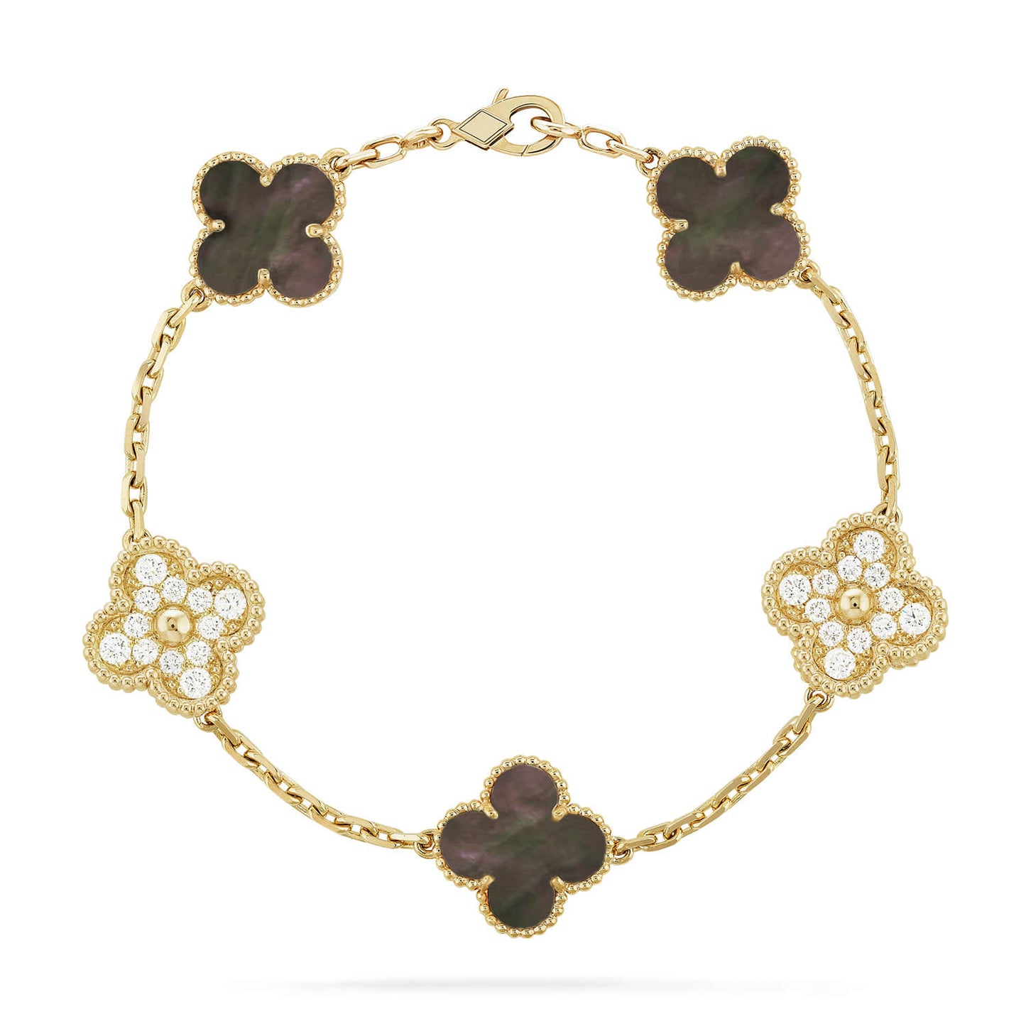 [Solara Jewelry]CLOVER 5 MOTIF GRAY MOP DIAMOND BRACELET