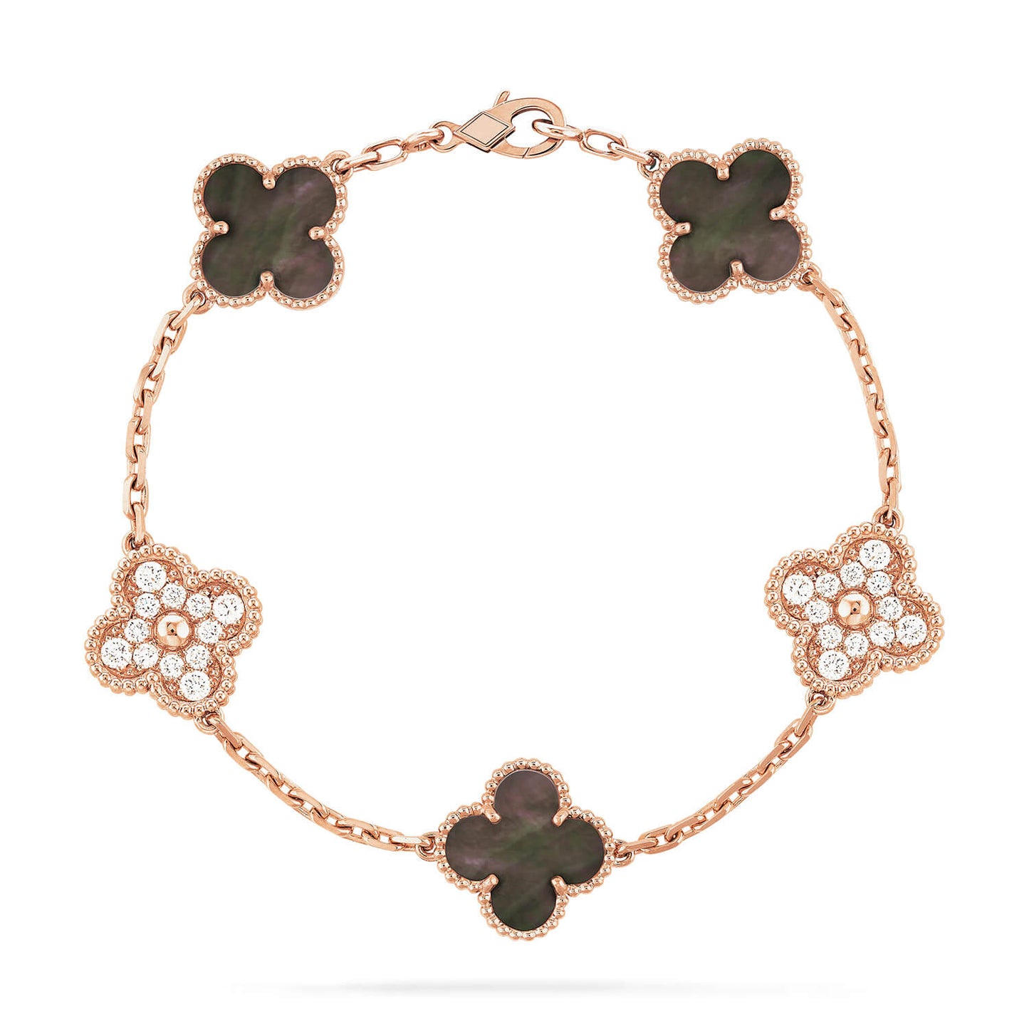 [Solara Jewelry]CLOVER 5 MOTIF GRAY MOP DIAMOND BRACELET