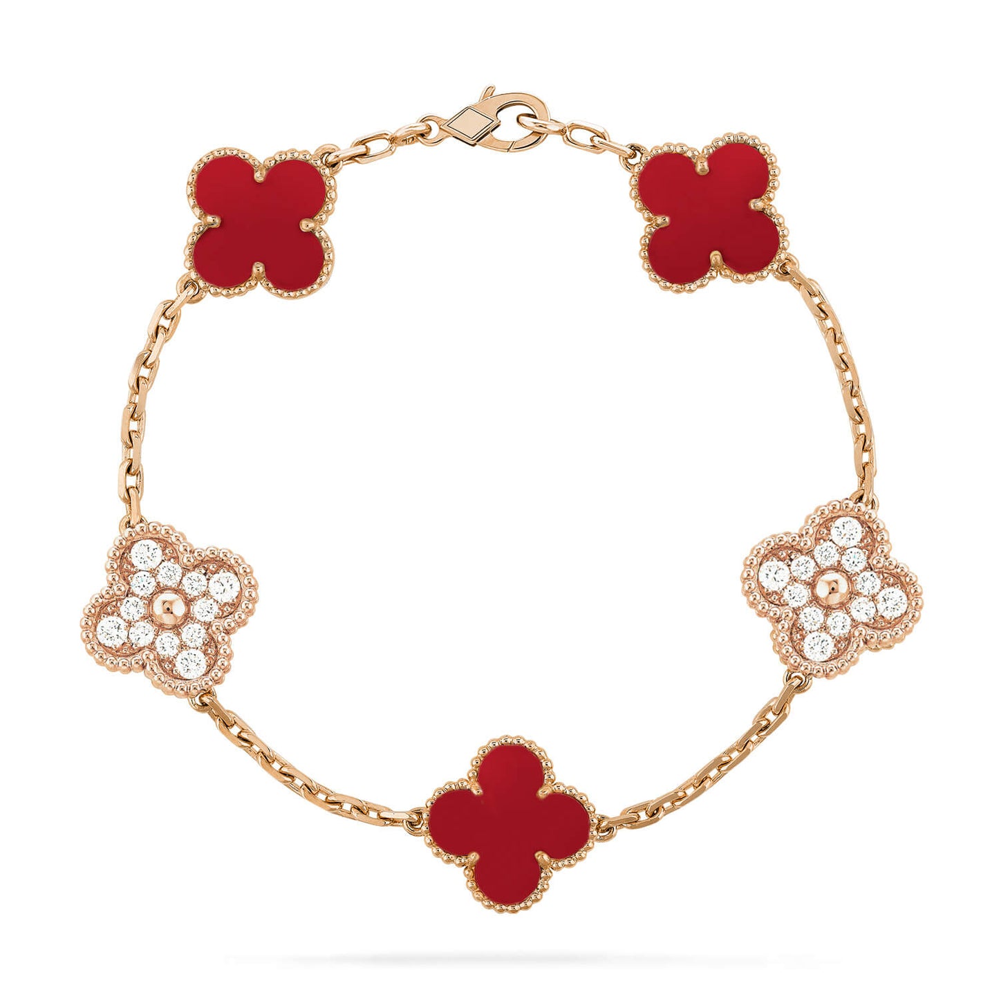 [Solara Jewelry]CLOVER 5 MOTIFS CARNELIAN DIAMOND BRACELET