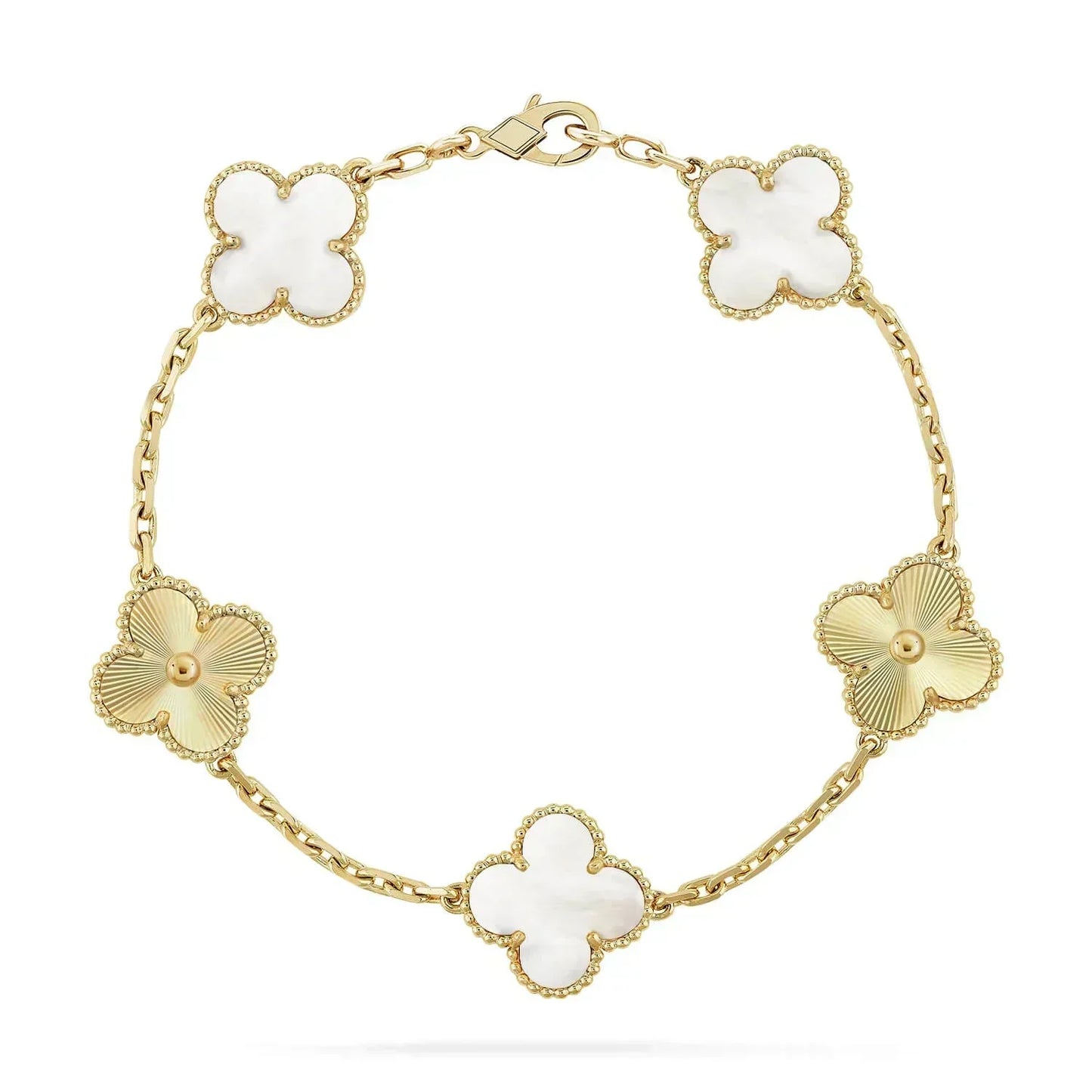 [Solara Jewelry]CLOVER BRACELET 5 MOTIF WHITE MOP PINK GOLD