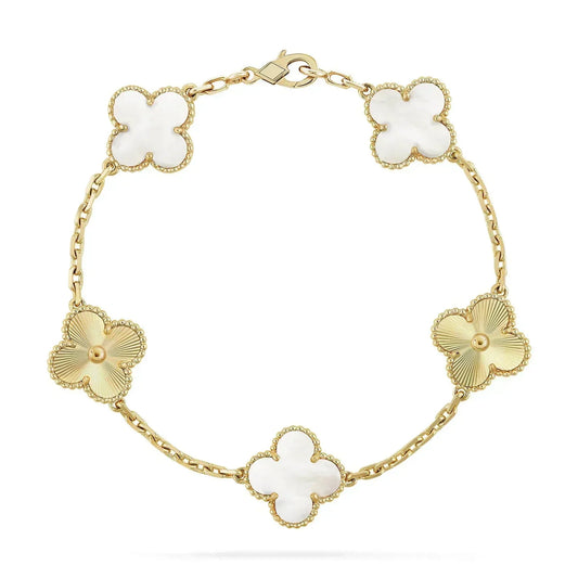[Solara Jewelry]CLOVER BRACELET 5 MOTIF WHITE MOP PINK GOLD