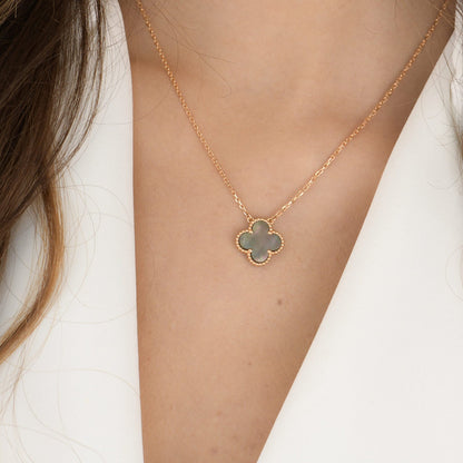 [Solara Jewelry]CLOVER 15MM  GRAY MOTHER OF PEARL NECKLACE
