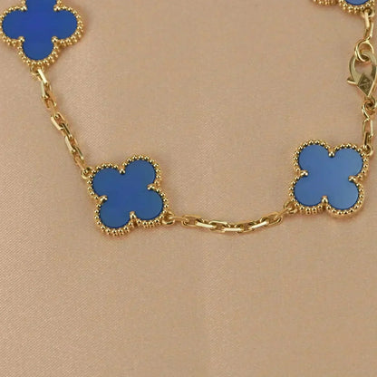 [Solara Jewelry]CLOVER 5 MOTIFS BLUE AGATE BRACELET