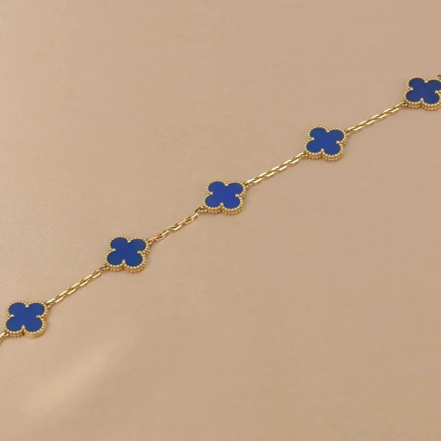 [Solara Jewelry]CLOVER 5 MOTIFS BLUE AGATE BRACELET
