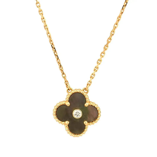 [Solara Jewelry]CLOVER 15MM DIAMOND AND MOTHER-OF-GREY NECKLACE