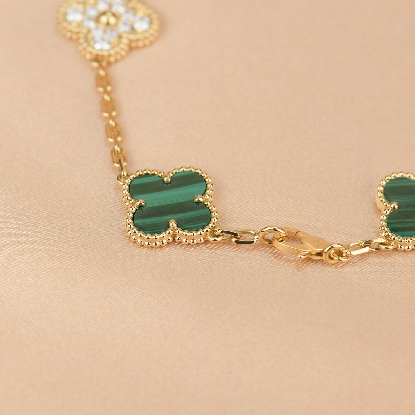 [Solara Jewelry]CLOVER  5 MOTIF MALACHITE DIAMOND BRACELET