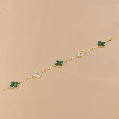 [Solara Jewelry]CLOVER  5 MOTIF MALACHITE DIAMOND BRACELET