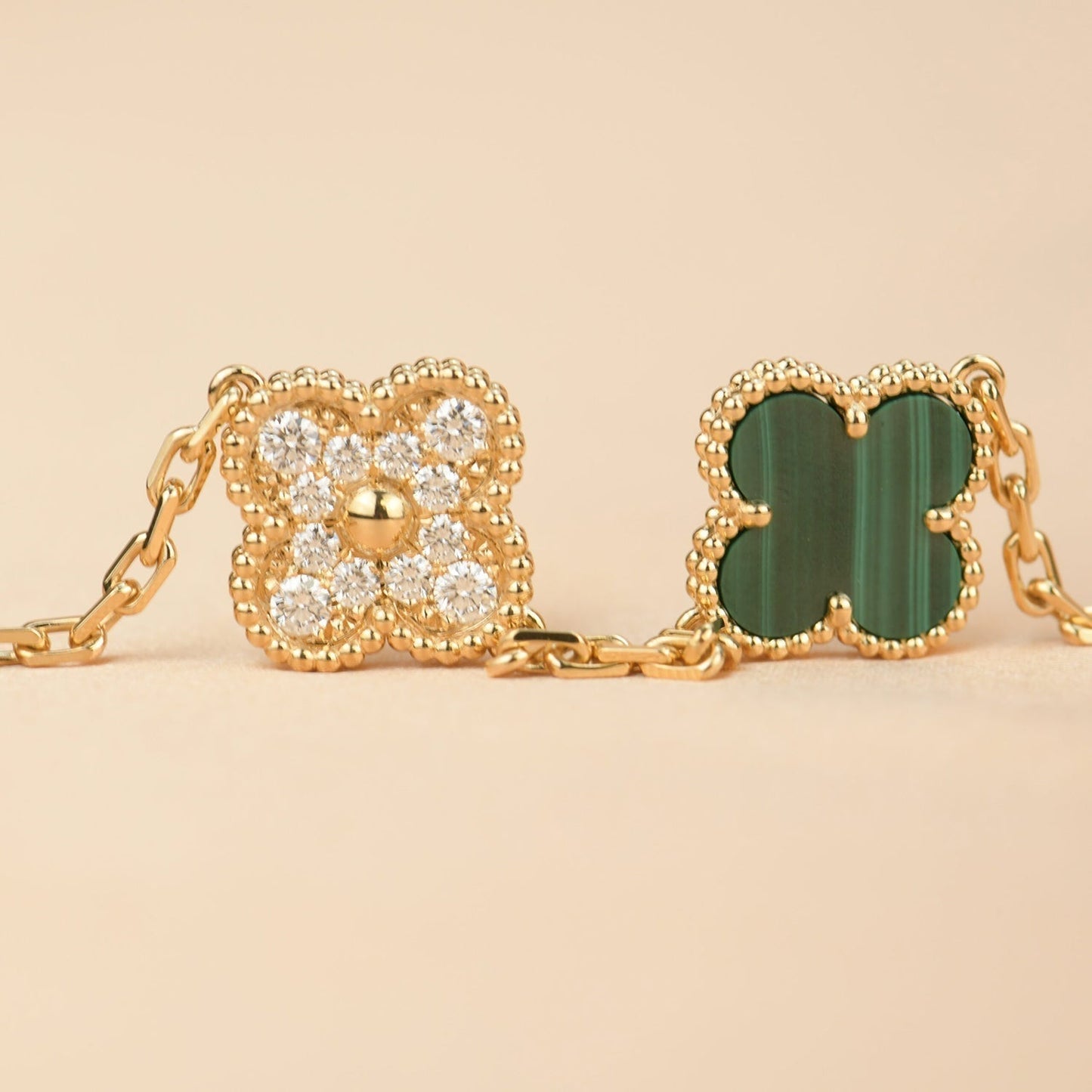 [Solara Jewelry]CLOVER  5 MOTIF MALACHITE DIAMOND BRACELET