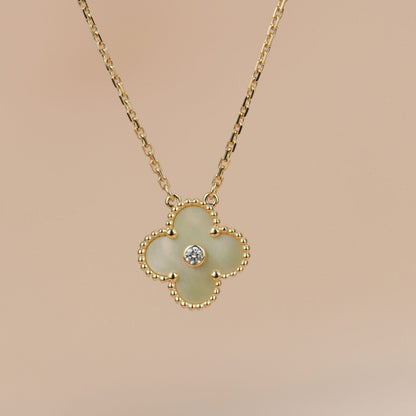 [Solara Jewelry]CLOVER 15MM DIAMOND GOLD MOTHER OF PEARL NECKLACE