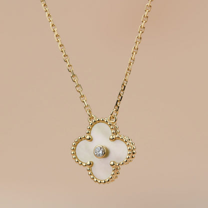 [Solara Jewelry]CLOVER 15MM DIAMOND GOLD MOTHER OF PEARL NECKLACE