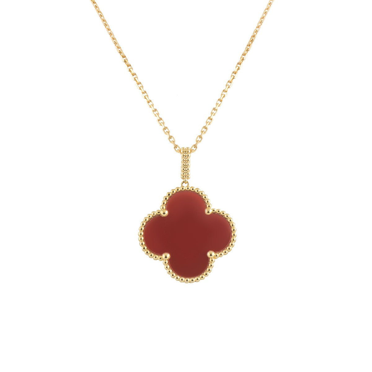 [Solara Jewelry]CLOVER 25MM NECKLACE GOLD CARNELIAN