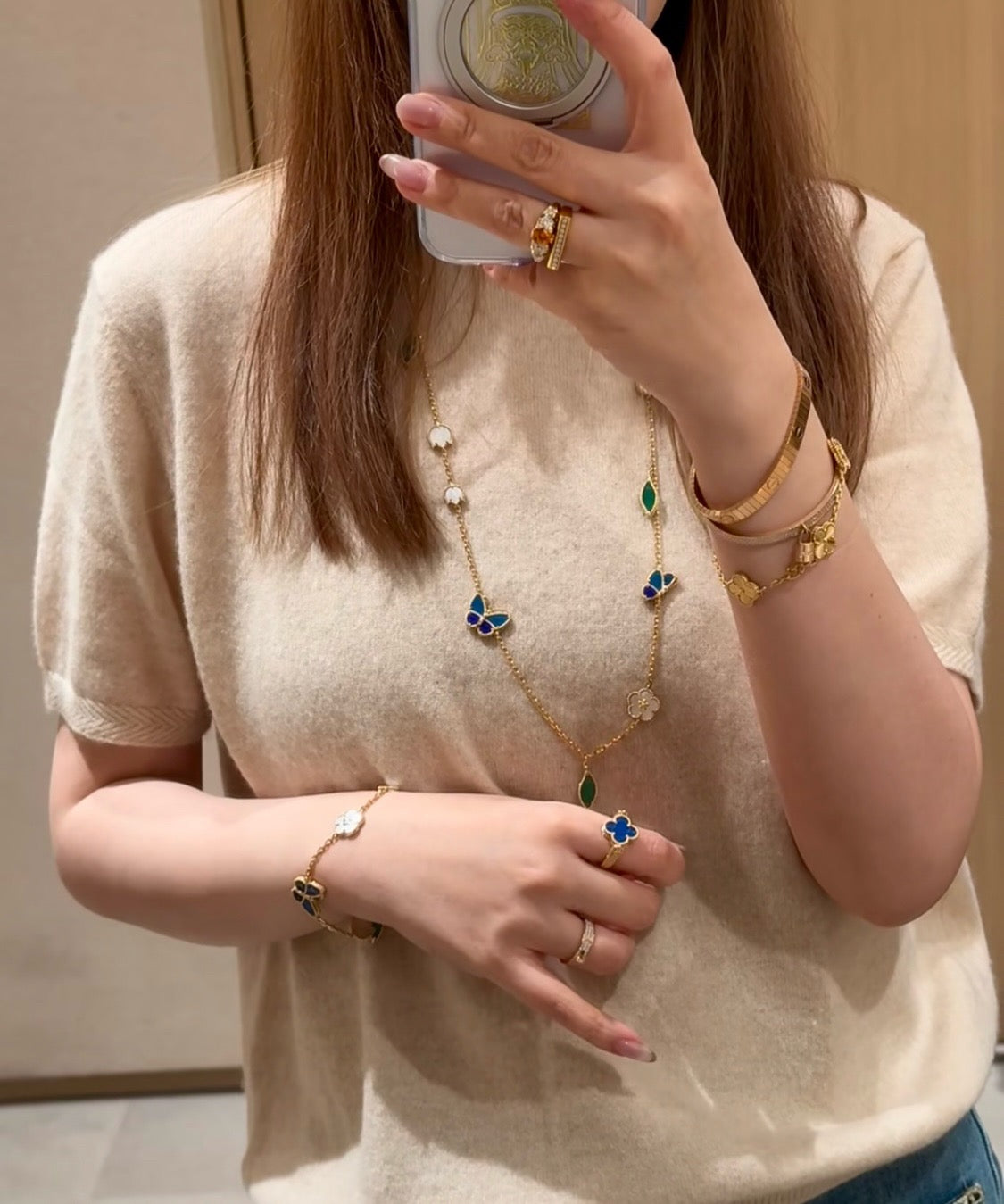 [Solara jewelry]LUCKY SPRING BUTTERFLY 15 FLOWER NECKLACE