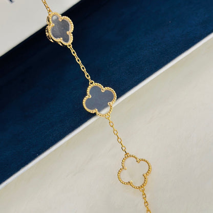 [Solara Jewelry]CLOVER 5 MOTIF ROCK CRYSTAL PINK GOLD BRACELET