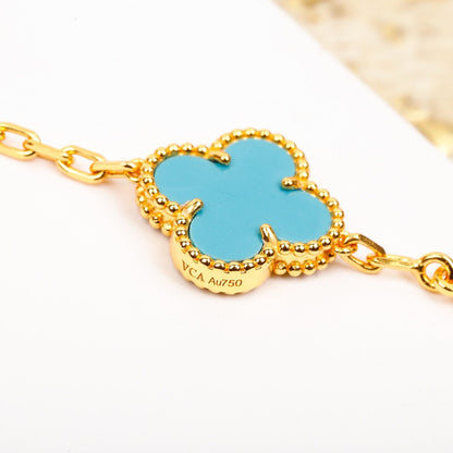 [Solara Jewelry]CLOVER 5 MOTIF TURQUOISE DIAMOND GOLD BRACELET