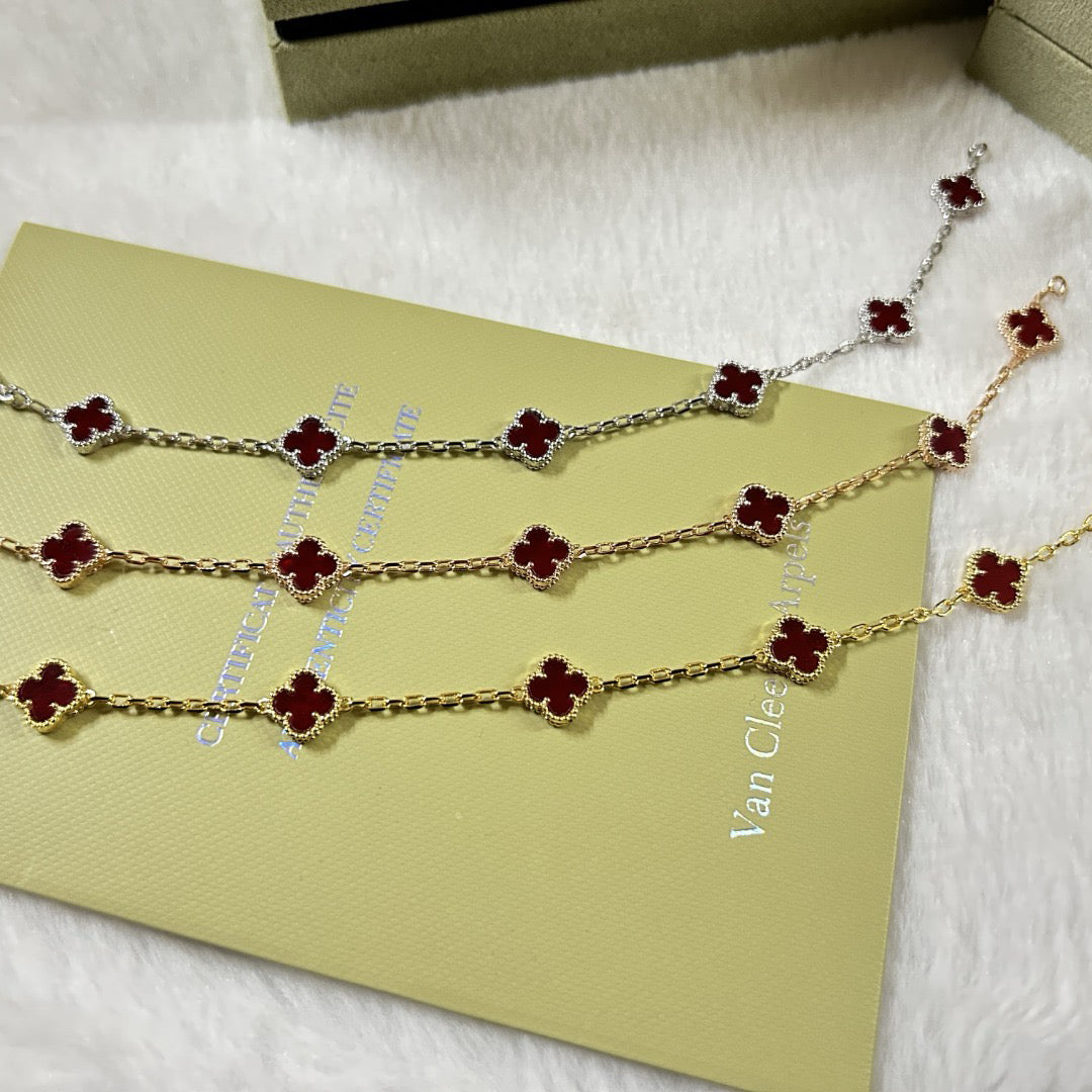 [Solara Jewelry]CLOVER 6 MOTIF RED AGATE BRACELET