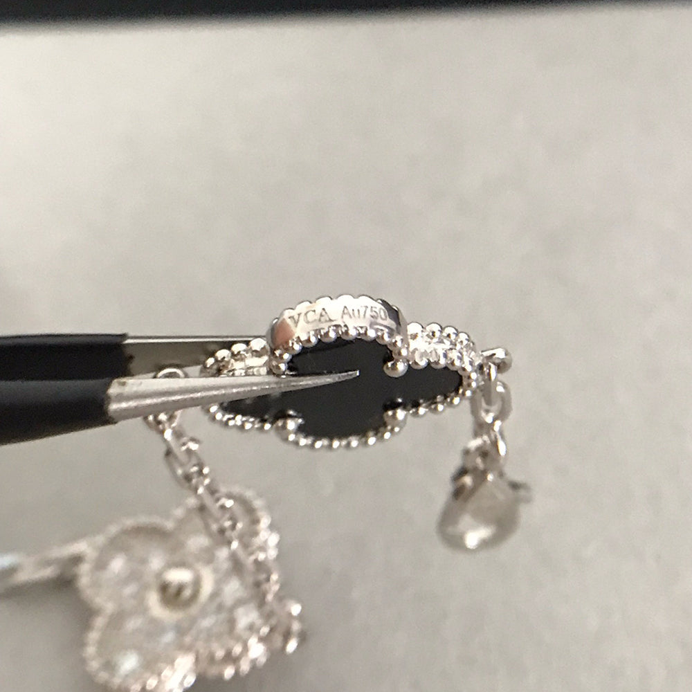 [Solara Jewelry]CLOVER 5 MOTIF ONYXS DIAMOND BRACELET SILVER