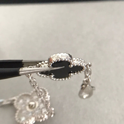 [Solara Jewelry]CLOVER 5 MOTIF ONYXS DIAMOND BRACELET SILVER