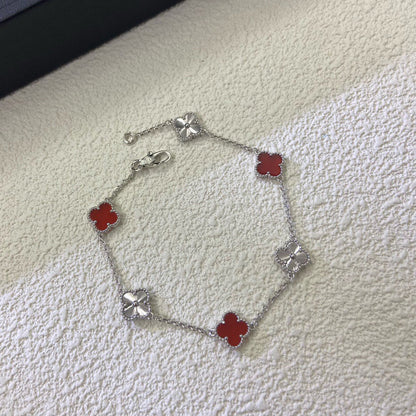 [Solara Jewelry]CLOVER 6 MOTIF RED AGATE LASER BRACELET