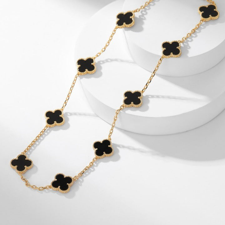 [Solara Jewelry]CLOVERS THE 10-MOTIFS ONYX NECKLACE