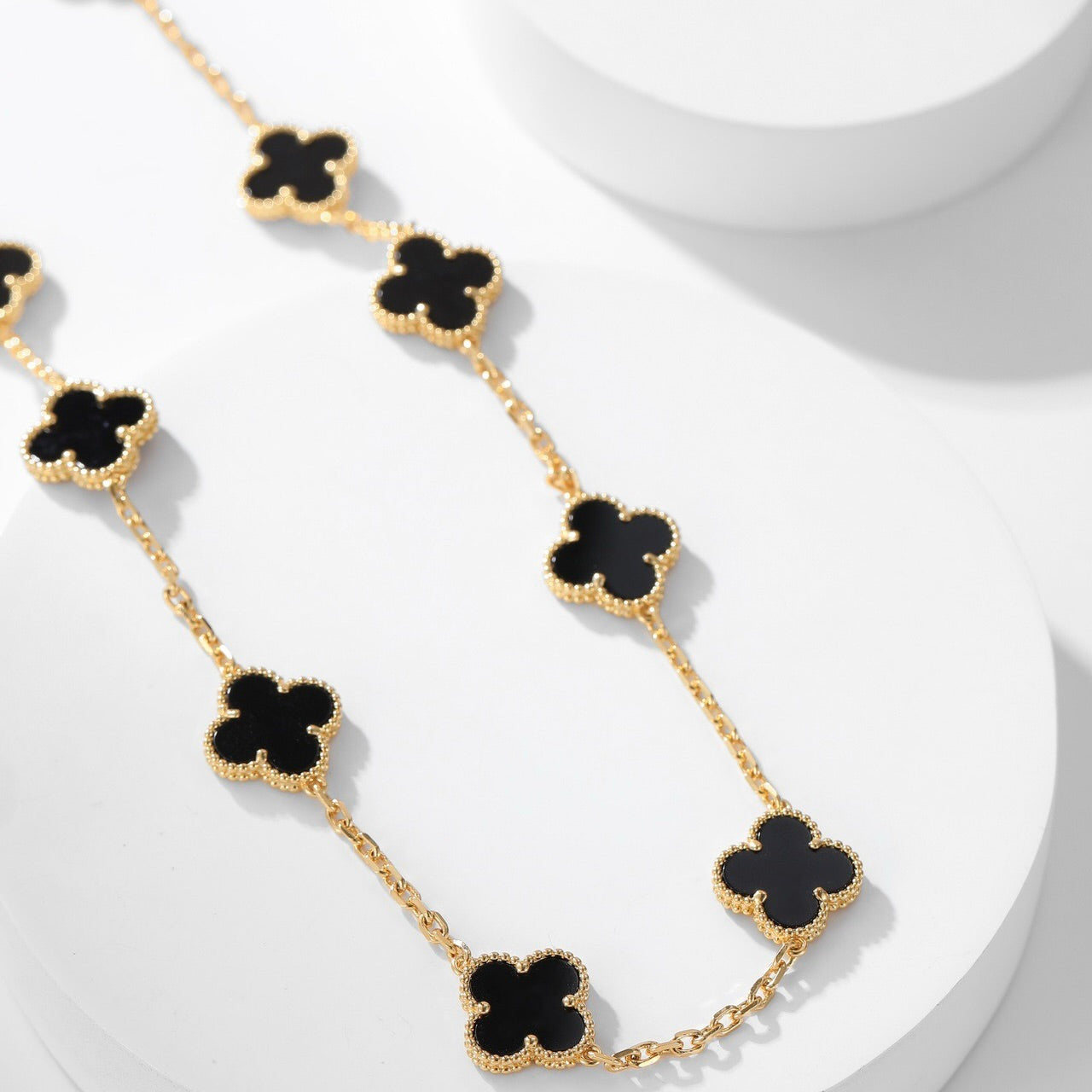[Solara Jewelry]CLOVERS THE 10-MOTIFS ONYX NECKLACE