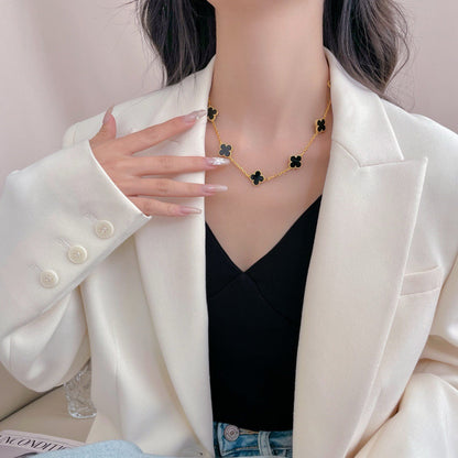 [Solara Jewelry]CLOVERS THE 10-MOTIFS ONYX NECKLACE