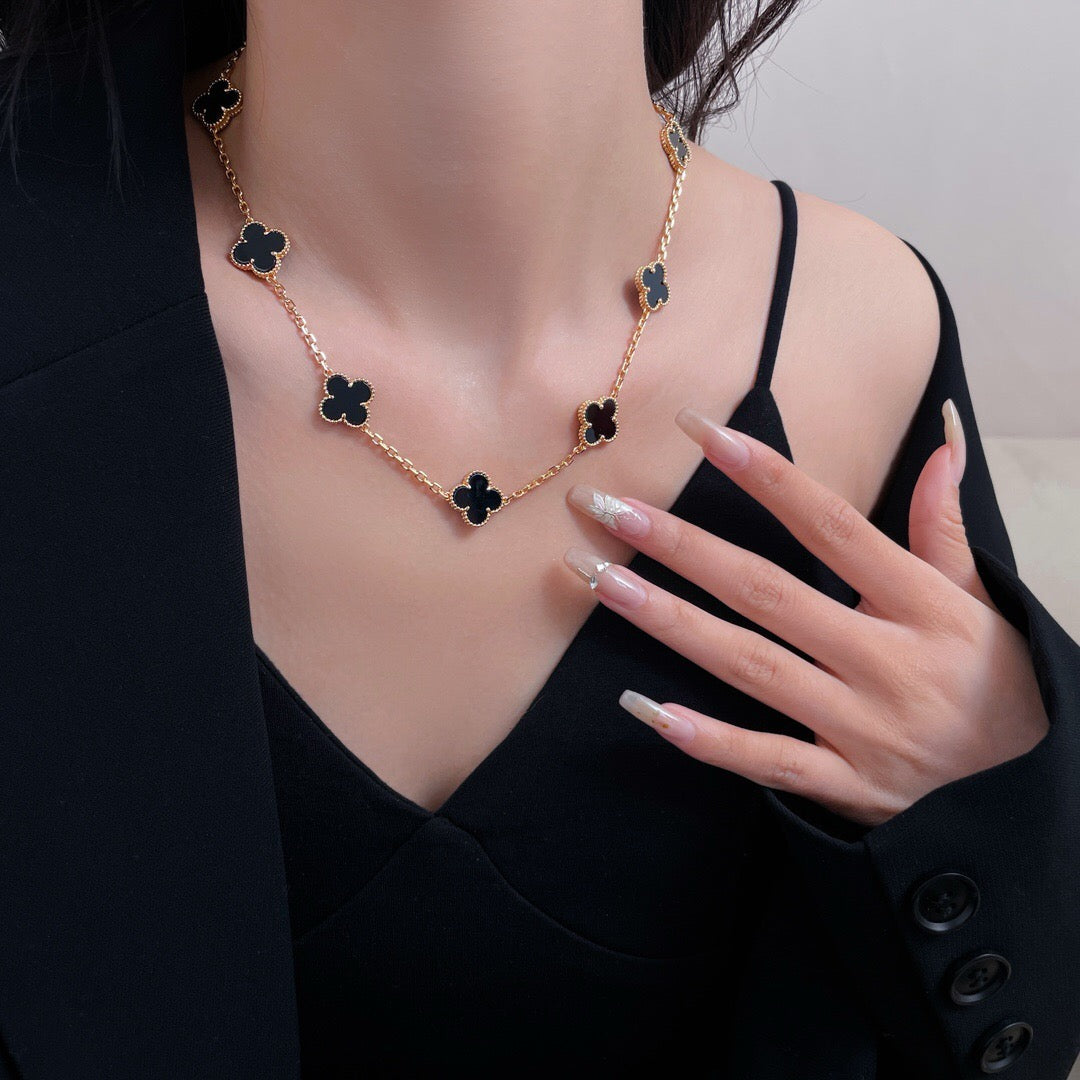 [Solara Jewelry]CLOVERS THE 10-MOTIFS ONYX NECKLACE
