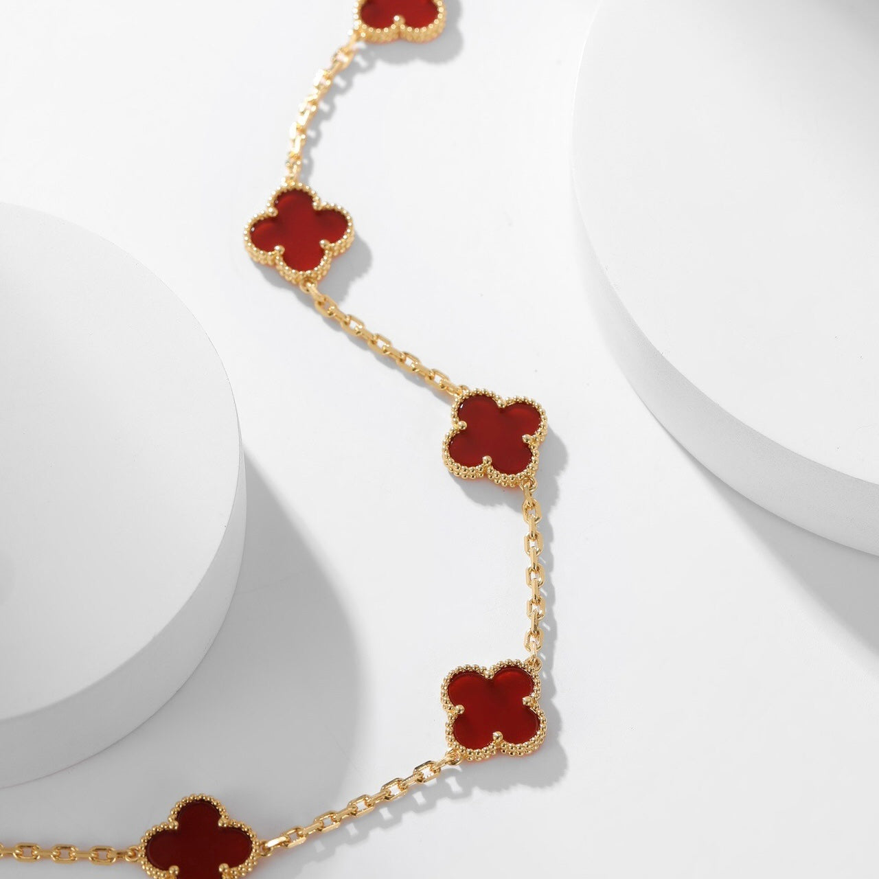 [Solara Jewelry]CLOVERS THE  10-MOTIFS CARNELIAN NECKLACE