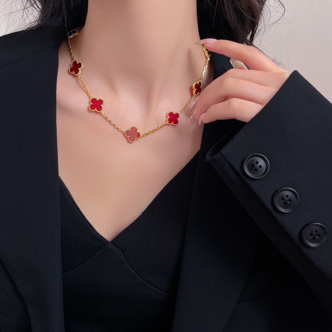 [Solara Jewelry]CLOVERS THE  10-MOTIFS CARNELIAN NECKLACE