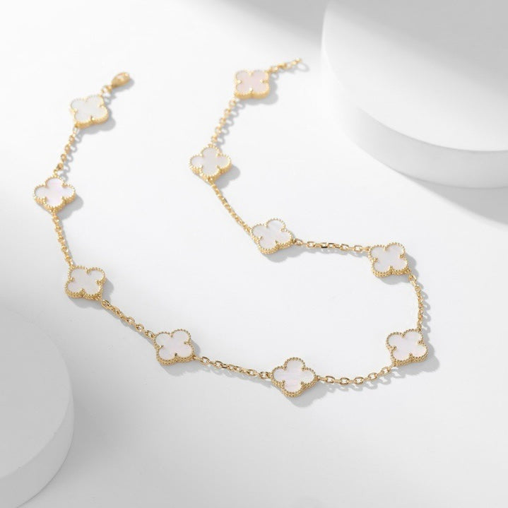 [Solara Jewelry]CLOVERS THE 10-MOTIFS WHITE MOTHER OF PEARL NECKLACE