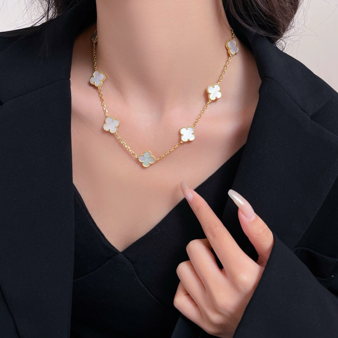 [Solara Jewelry]CLOVERS THE 10-MOTIFS WHITE MOTHER OF PEARL NECKLACE