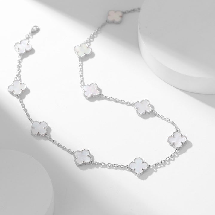 [Solara Jewelry]CLOVERS THE 10-MOTIFS WHITE MOTHER OF PEARL NECKLACE