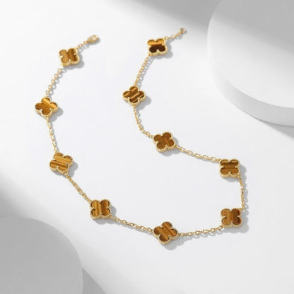 [Solara Jewelry]CLOVERS THE 10-MOTIFS TIGER EYE NECKLACE