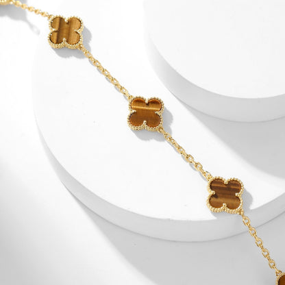 [Solara Jewelry]CLOVERS THE 10-MOTIFS TIGER EYE NECKLACE