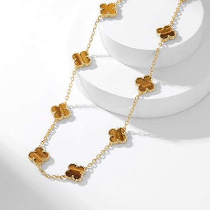 [Solara Jewelry]CLOVERS THE 10-MOTIFS TIGER EYE NECKLACE