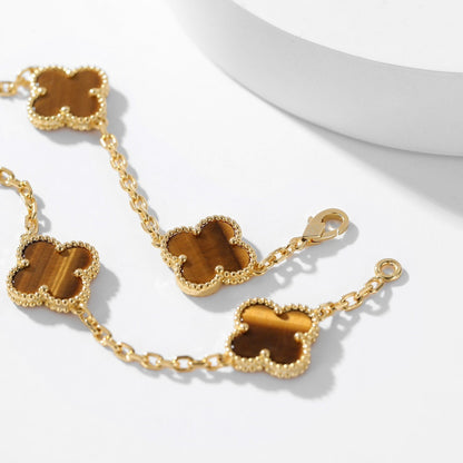 [Solara Jewelry]CLOVERS THE 10-MOTIFS TIGER EYE NECKLACE