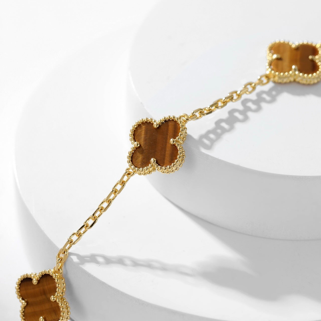 [Solara Jewelry]CLOVERS THE 10-MOTIFS TIGER EYE NECKLACE