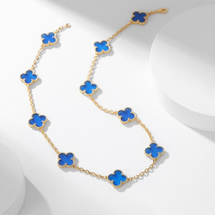 [Solara Jewelry]CLOVERS THE 10-MOTIFS BLUE AGATE NECKLACE
