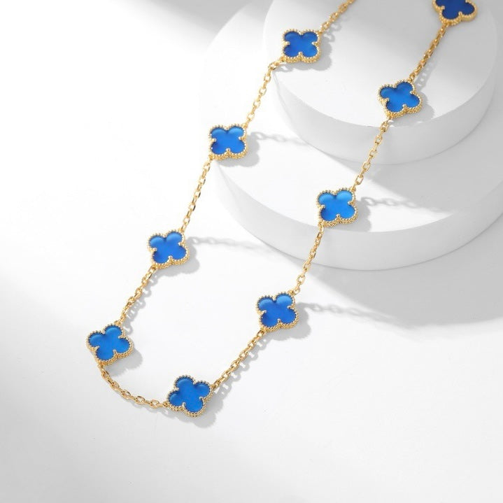 [Solara Jewelry]CLOVERS THE 10-MOTIFS BLUE AGATE NECKLACE