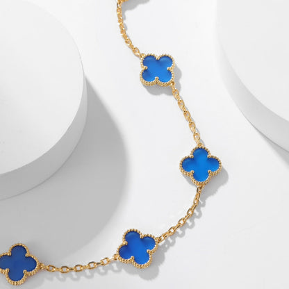 [Solara Jewelry]CLOVERS THE 10-MOTIFS BLUE AGATE NECKLACE