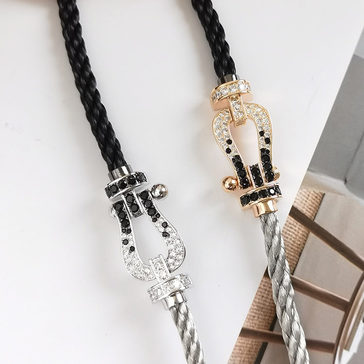 [Solara Jewelry]FORCE LARGE HORSESHOE BLACK WHITE DIAMOND BRACELET ROSE GOLD