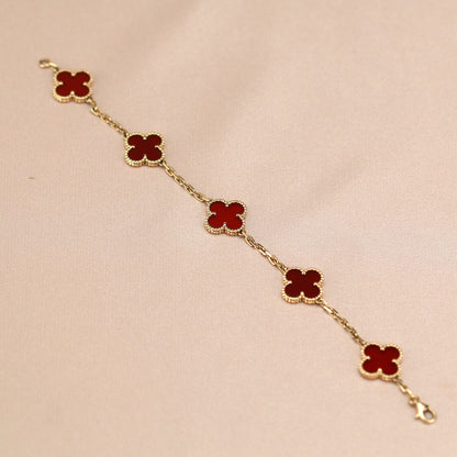 [Solara Jewelry]CLOVER 5 MOTIFS RED AGATE  BRACELET