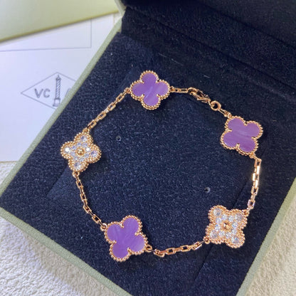 [Solara Jewelry]CLOVER  5 MOTIFS  PURPLE VIOLET DIAMOND BRACELET